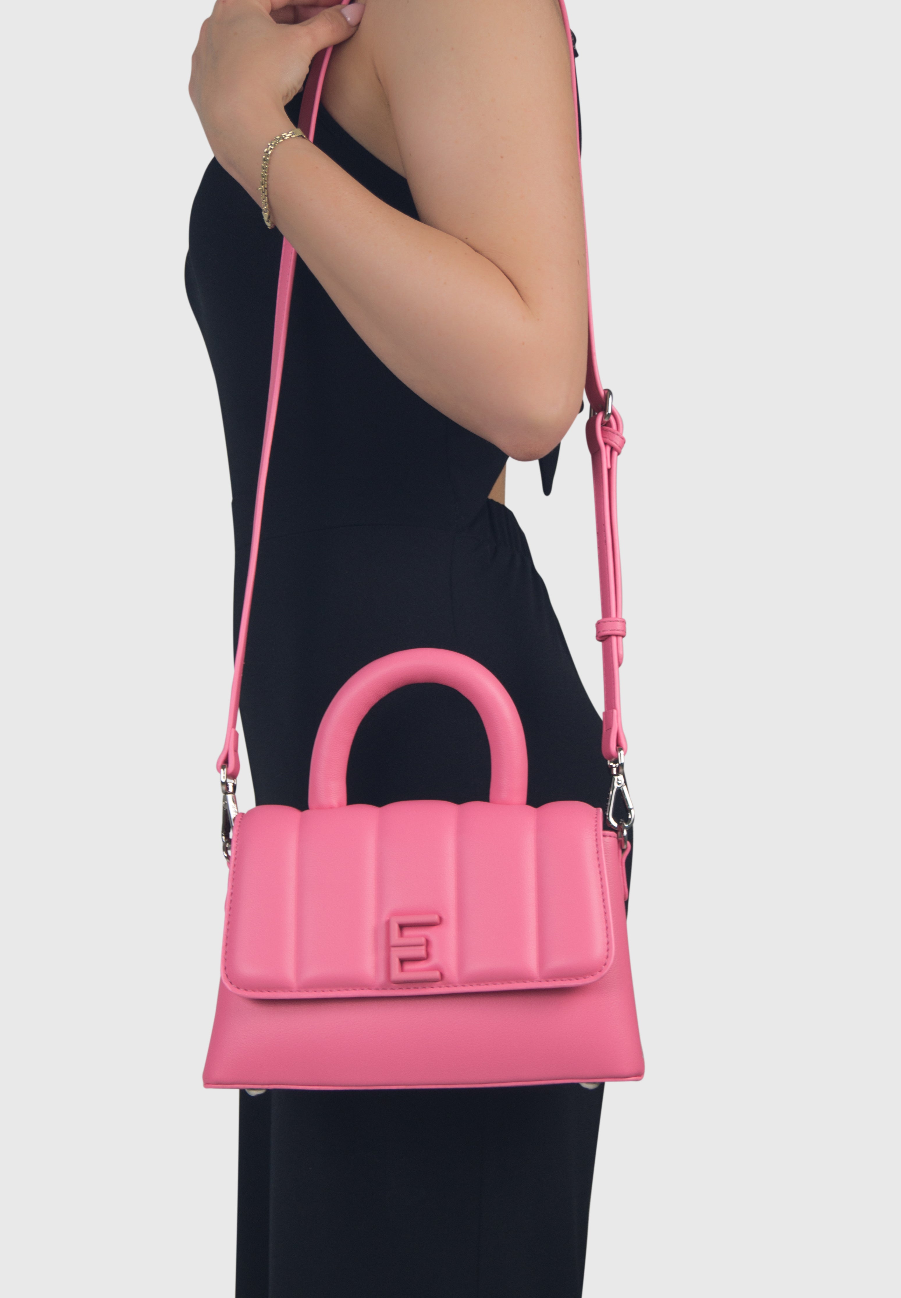 EVA MINI Pink - Premium leatherette bag with quilted flap