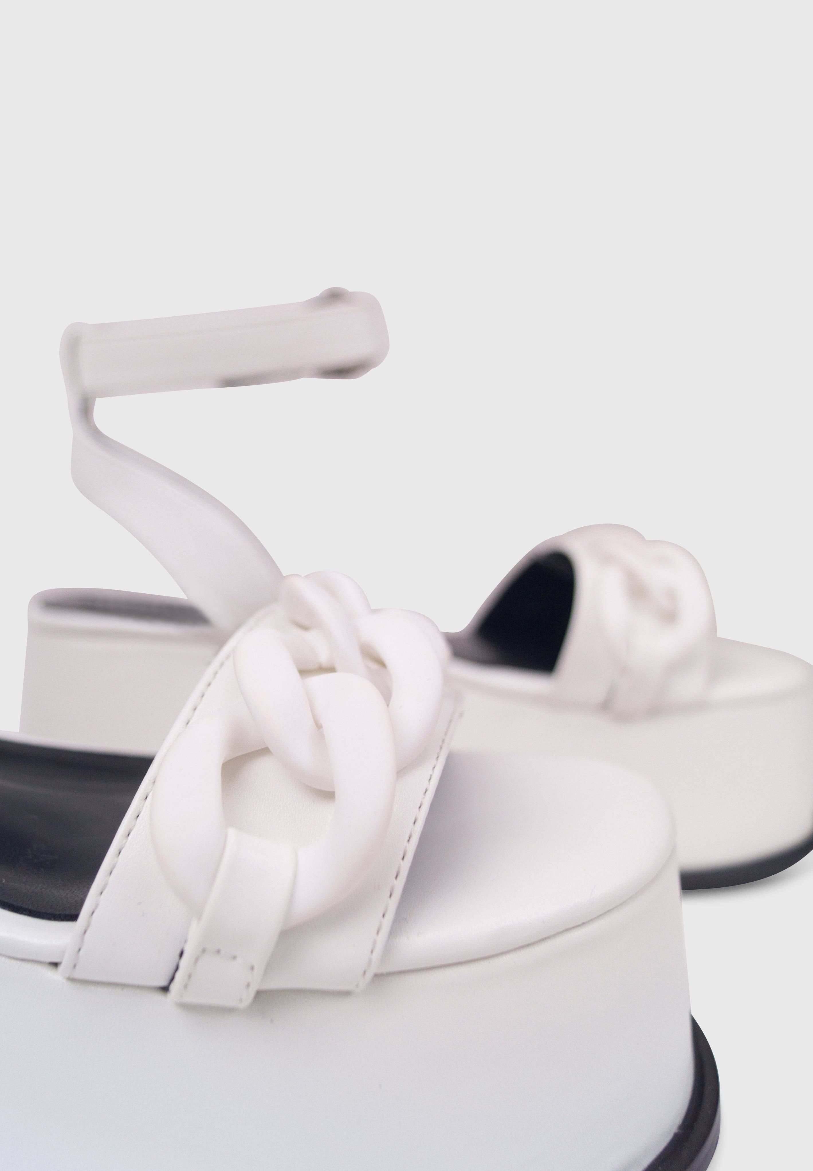 TESS Bianco Vegas - Sandali zeppa flatform con dettaglio catena opaca | ENPOSH