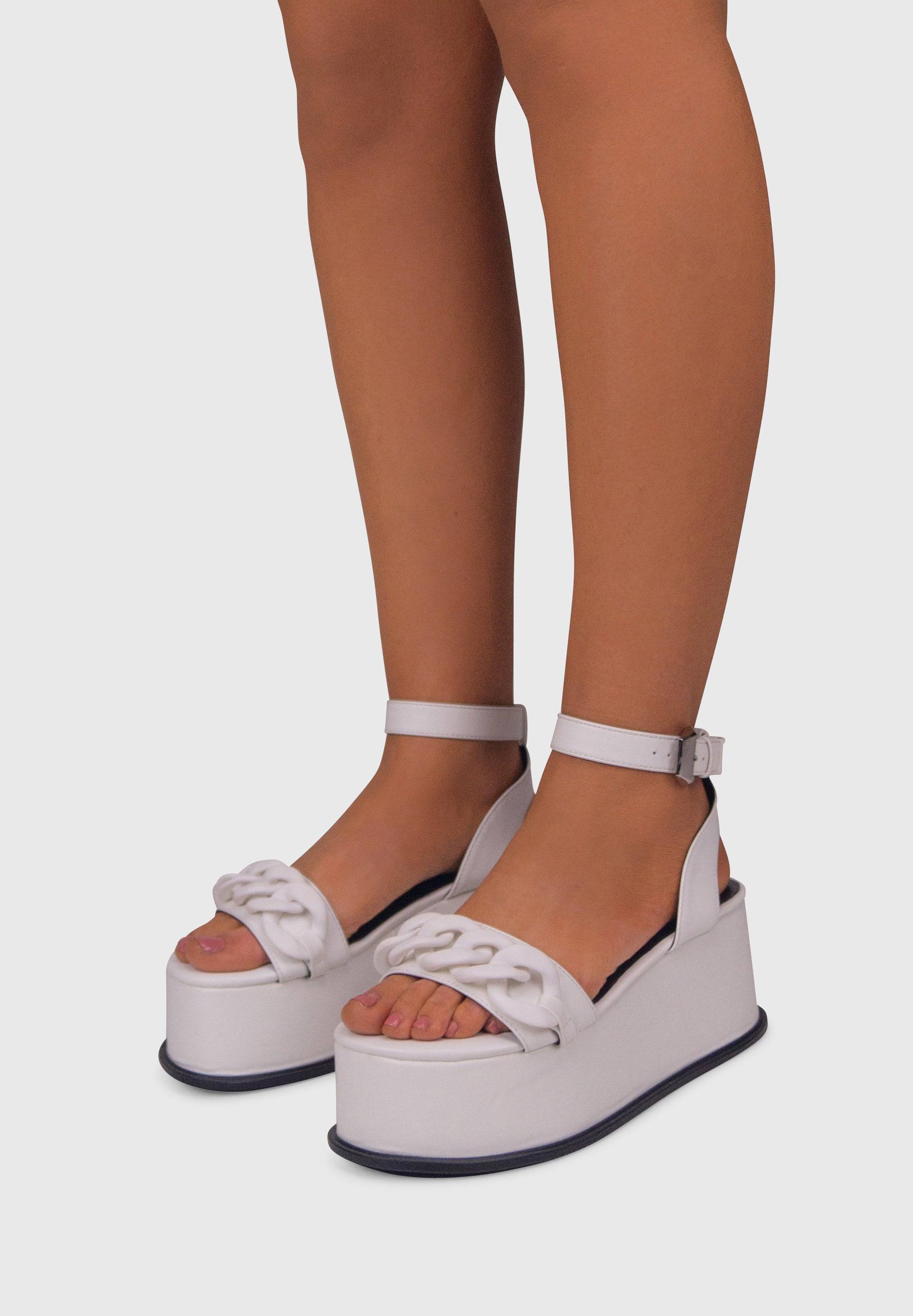 TESS Bianco Vegas - Sandali zeppa flatform con dettaglio catena opaca | ENPOSH