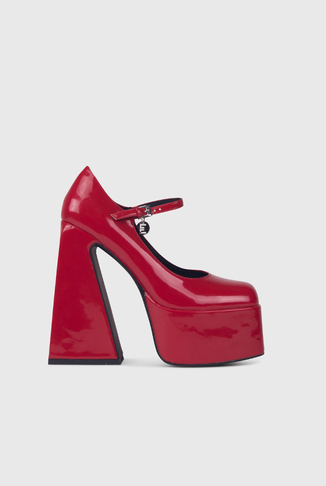 Scarpe con tacco largo e plateau con punta quadrata rosso | ENPOSH