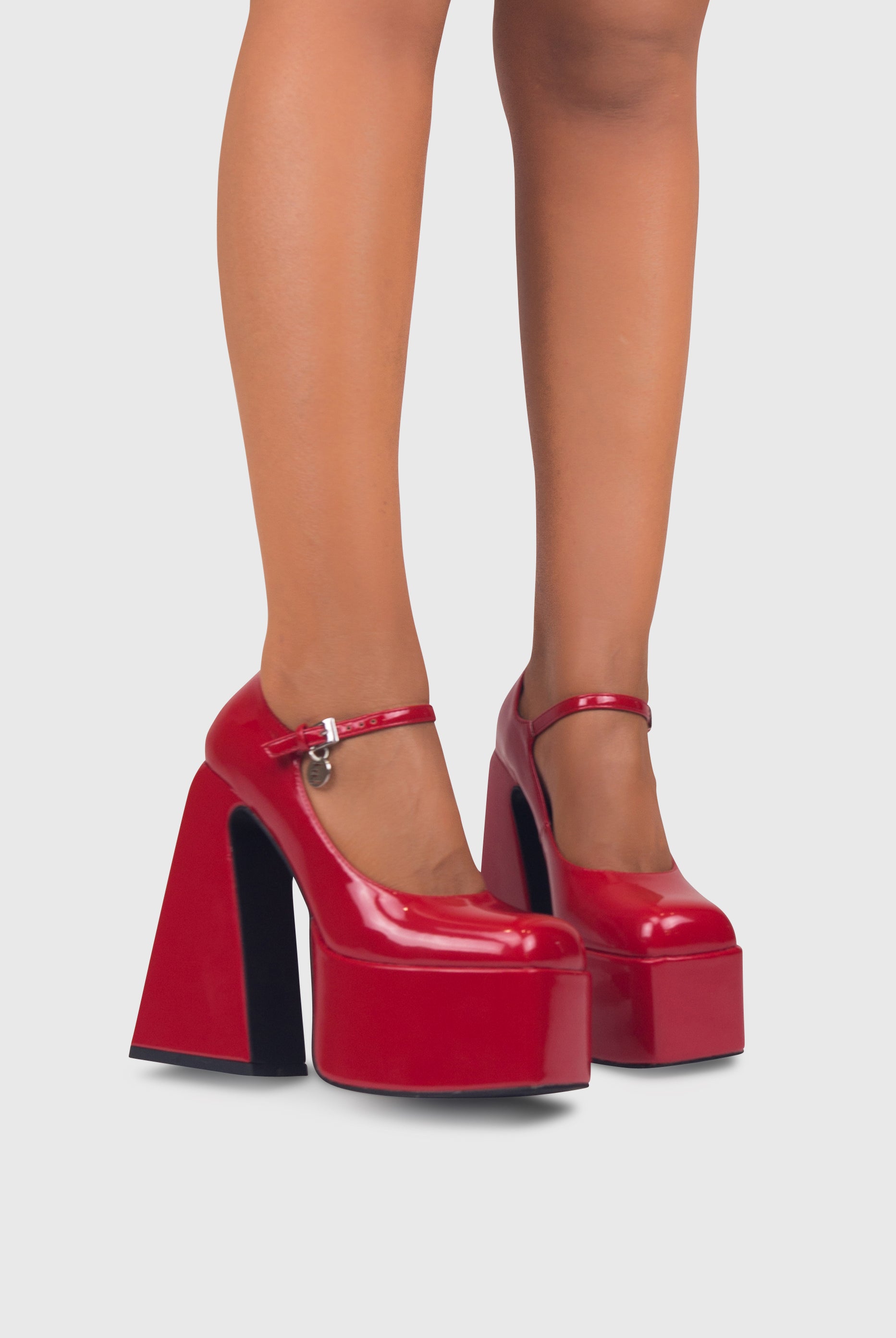 Scarpe con tacco largo e plateau con punta quadrata rosso | ENPOSH