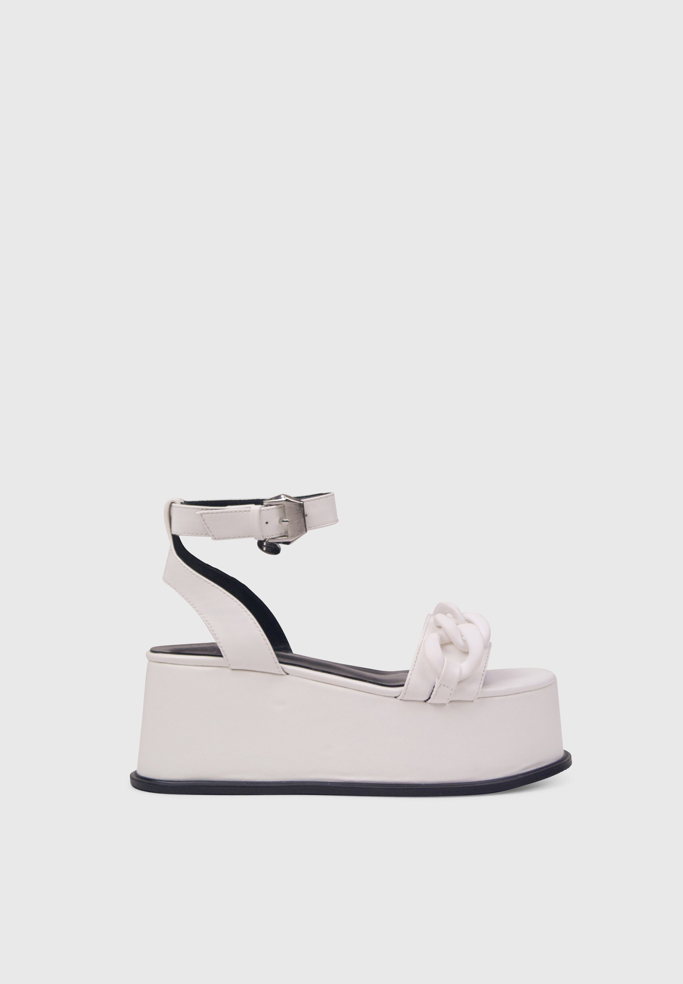TESS Bianco Vegas - Sandali zeppa flatform con dettaglio catena opaca | ENPOSH